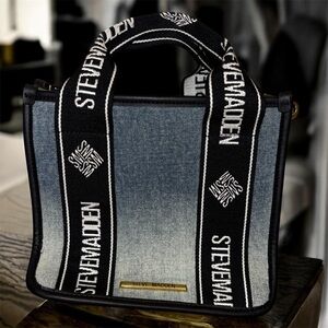 Steve Madden Bwebber D Ombré Blue Denim Tote with Black Logo Straps